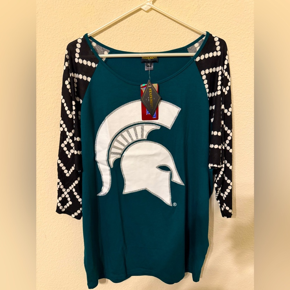 Womens Michigan State Spartans Collegiate Licensed 3/4 Sleeve Green Tee t-shirt